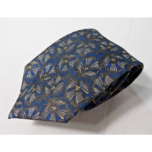 Pierre Cardin Mens Neck Tie Silk Blue Floral Abstract Art Deco Print USA - Picture 1 of 9